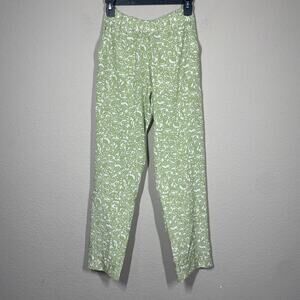 Whyci YC Milano 42 Elastic Waist Pants Green Silk Blend Abstract Floral Pull On